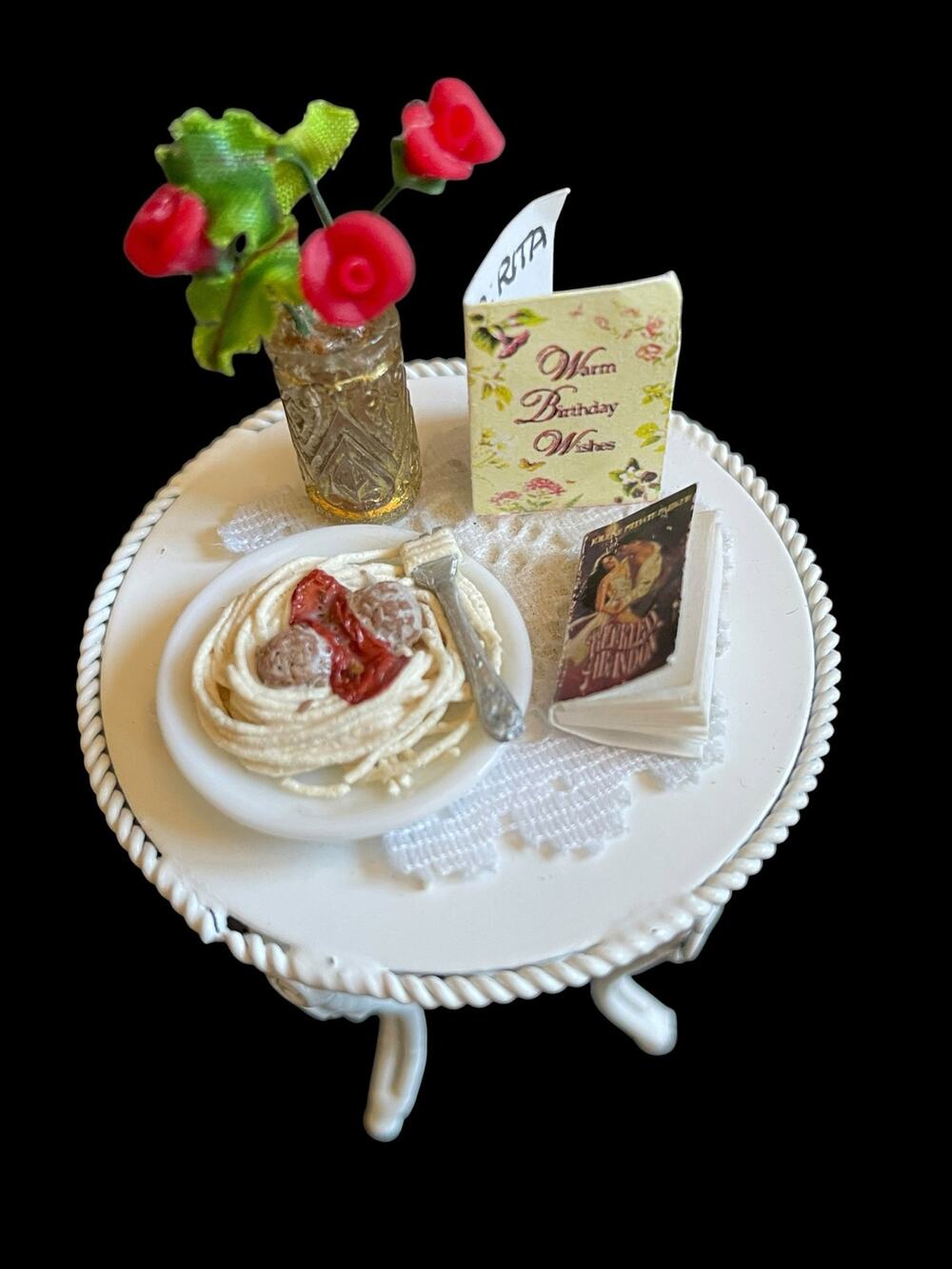 Vintage 2001 Dollhouse Miniature 1:12 Scale Ornate White Metal Patio Cafe Table